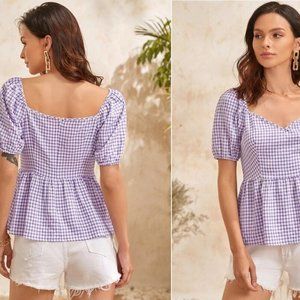 Sale 🎉 NEW!!! Sizes 6 or 8/10 Puff Sleeve Gingham Peplum Top in Lilac